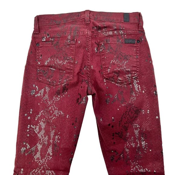 7 For All Mankind Snake Print Low Rise Skinny Jeans Burgundy/Black Size 25 - Picture 6 of 9